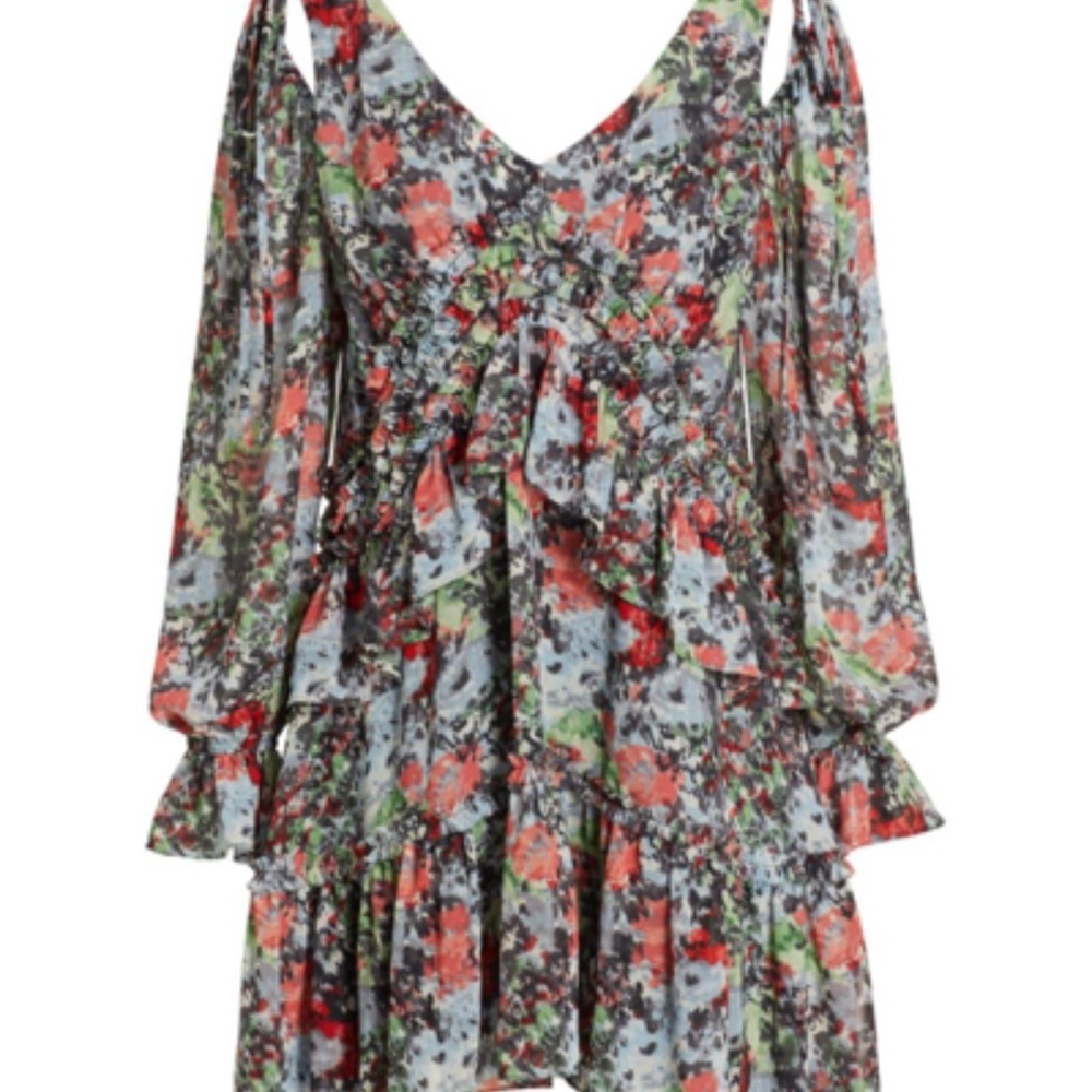 Cinq a Sept Lewis Floral Georgette Mini Dress In Powder Blu Multi Pre-loved - Picture 5 of 5